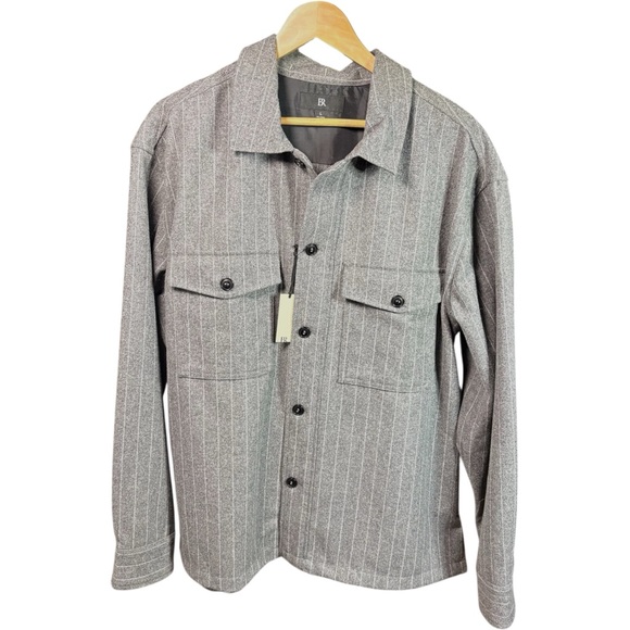 Banana Republic Men's Gray Pin Striped Wool Blend Shirt Jacket Large - Picture 2 of 7